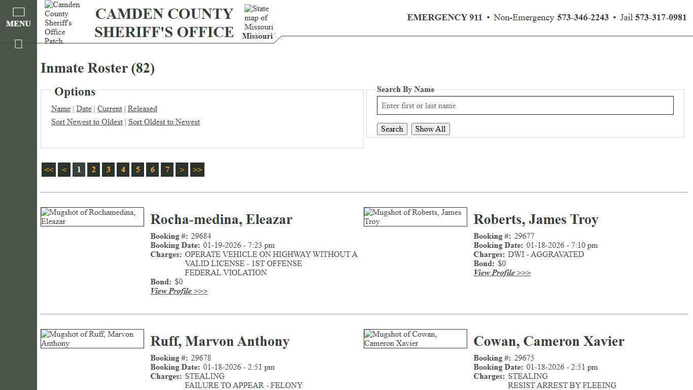 Inmate Roster - Current Inmates Booking Date Descending - Camden County Missouri Sheriff's Office