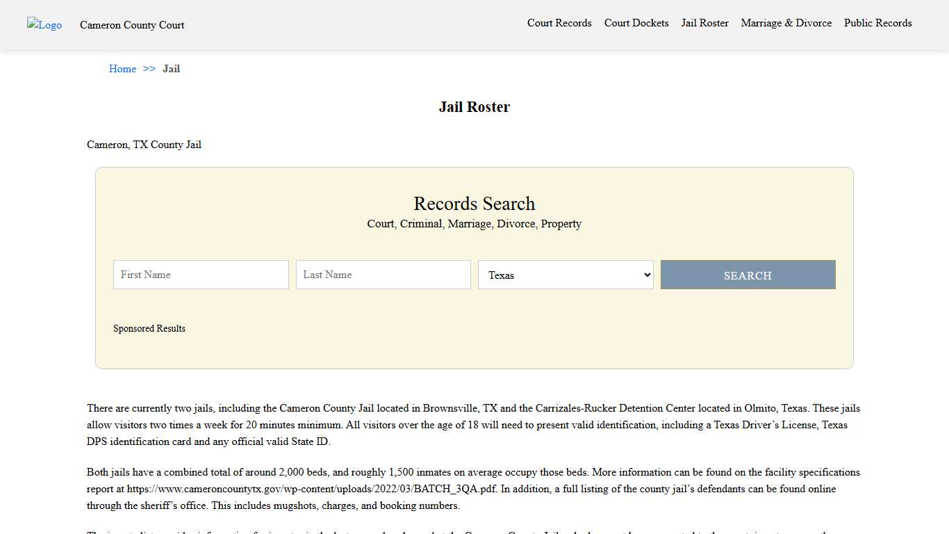 Jail Roster | Cameron County Court